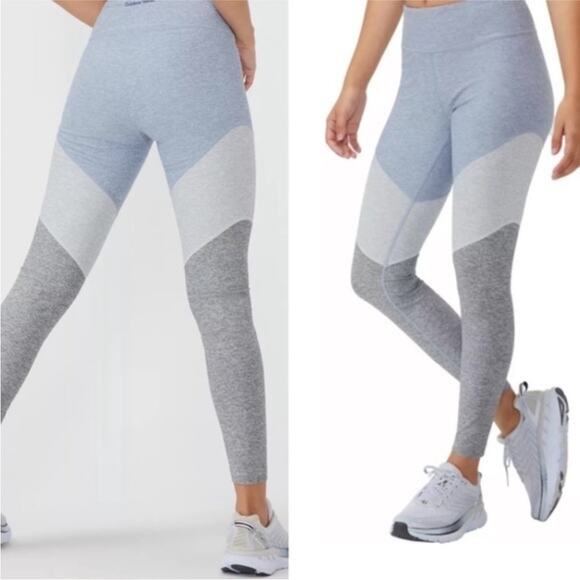 OUTDOOR VOICES Light Dark Blue Grey Colorblock 7/8 Ankle Workout Gym Leggings M - Picture 1 of 10